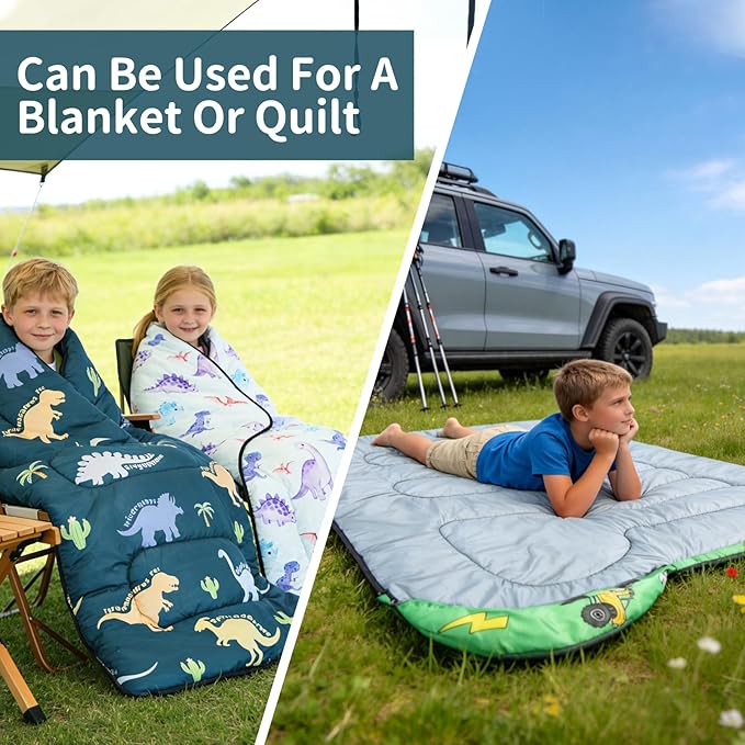 Kids Sleeping Bags - Camping Sleeping Bags with Carry Bag - Compact Sleeping Bag for Hiking, Backpacking 3 Season Warm & Cool Weather, Lightweight Waterproof Outdoor Travel for Boys Girls