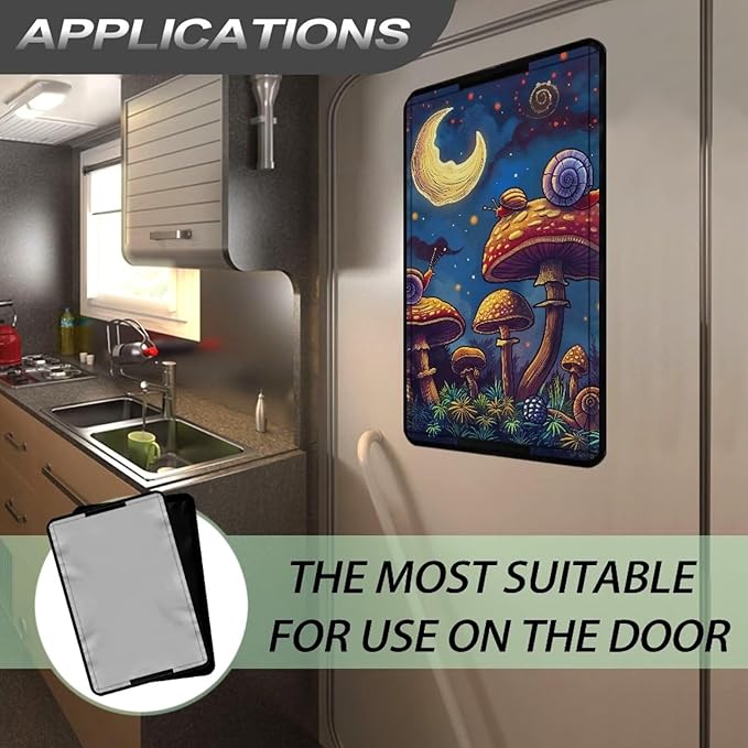 Window Shade Cover for RV Door, Mushroom Snail Foldable Camper Door Window Shade Sun Blackout Window Shield Cover with Sticky Design & Hook and Loop for Trailers