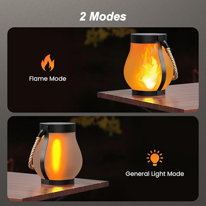 Hompavo Gen2 Solar Lanterns Outdoor with Ultra-Real Flame, Dual Charging (USB/Solar) & 2 Mode - Waterproof Decorative Hanging/Table Lights for Yard Patio Garden Birthday Mothers Day Gifts for Women, 4