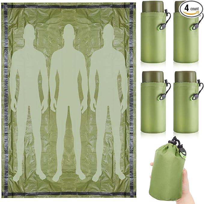 Hahafelt 4 Pack Emergency Blankets 94.5" x 71" Emergency Sleeping Bags Waterproof Survival Sleeping Bag Thermal Portable Bivy Sack Survival Gear for 3 Persons Camping Hiking Outdoor