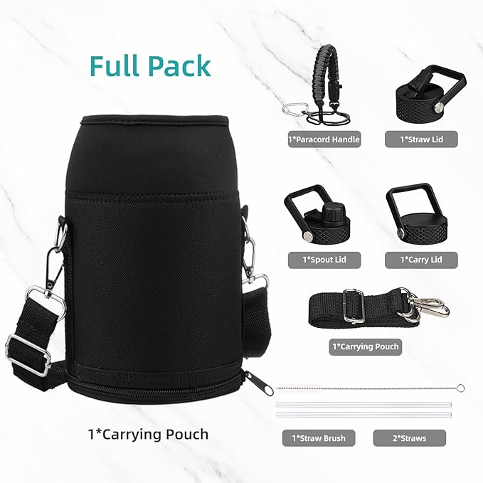 Konokyo Half Gallon Insulated Water Bottle with Straw,64 oz 3 Lids Water Jug with Carrying Bag,Paracord Handle,Double Wall Vacuum Stainless Steel Metal Flask,Day Night