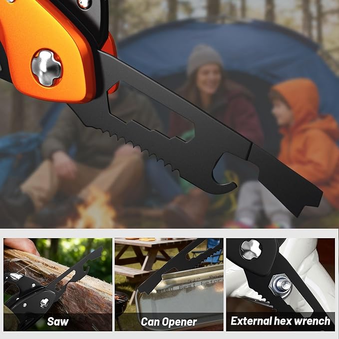 9 in 1 Multitool Carabiner Pocket Knife for Women,EDC Carabiner Knife, Bottle Opener and Screwdriver, Survival Gear for Camping Hiking Gifts for Women Stocking Stuffers Gifts for Him and Her (Orange)