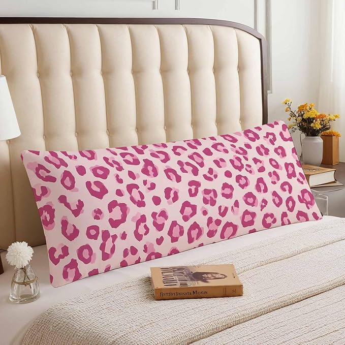 Decorative Body Pillow Covers 20x54inch Leopard, Cheetah Leopard Print Pink Super Soft Body Pillow Case Cushion Cover Wrinkle Fade Body Pillowcases for Bed/Sofa/Couch/Patio/Balcony