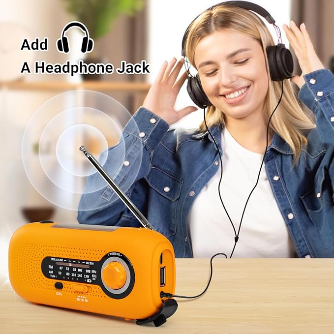 Solar Hand Crank Emergency Radio - 2000mAh Portable Weather Radio with AM/FM/NOAA, 3-Mode Flashlight, SOS Alarm & Cell Phone Charger for Outdoor & Home Use