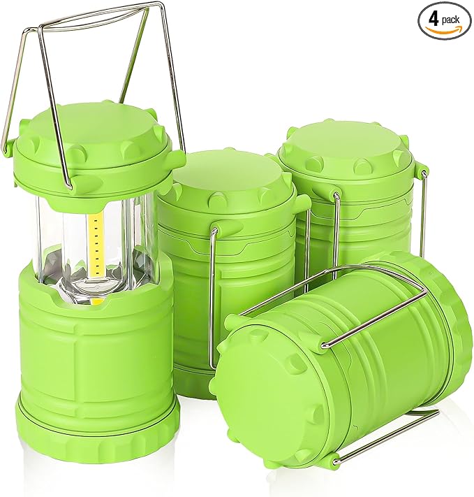 4-Pack Mini LED Green Camping Lanterns, Portable Camping Lights, Outdoor Handled Lamps, Essential Emergency Lights for Power Outages, Hiking, Hurricane