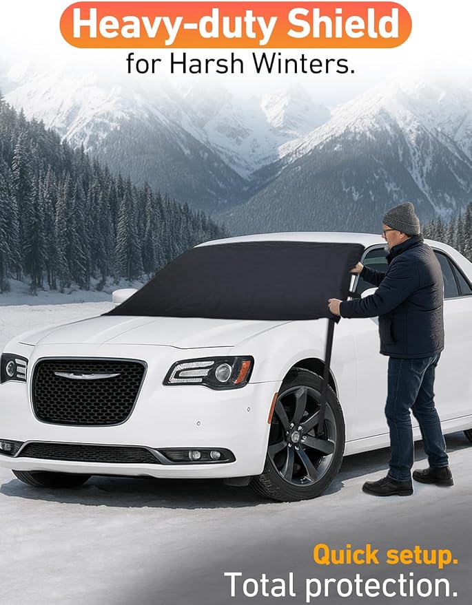 EcoNour Car Snow Cover Compatible for Chrysler 300 | Windshield Cover for Ice and Snow with S-Hook Straps | Heavy-Duty 600D Oxford Winter Car Cover, Waterproof & Anti-Slip
