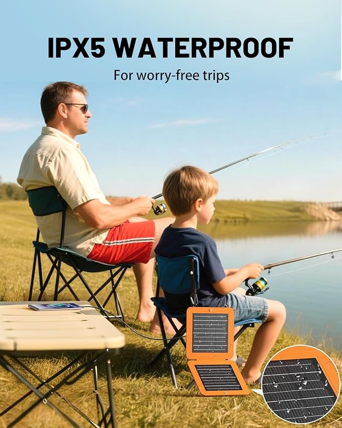 SOLUPUP Solar Panels, 10W Small Solar Charger with 5V USB-A and USB-C Fast Charging IPX5 Waterproof Foldable Portable Solar Panel for Camping, Hiking Compatible with iPhone, iPad, Power Banks