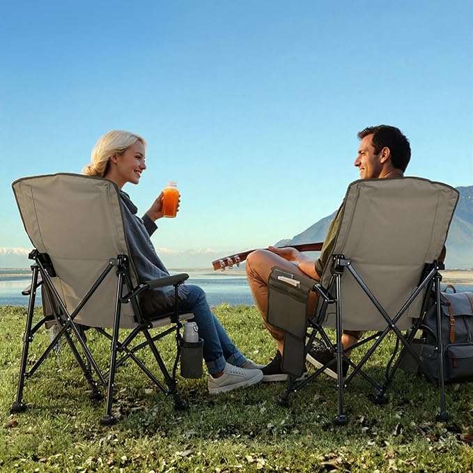 Overmont Heated Camping Chair with High Back - 3 Heat Levels 2-Zone Separately Heating - 450 LBS Support Heavy Duty Folding Chair Portable for Adults Patent No.: US D1.028.543S - Battery NOT Included