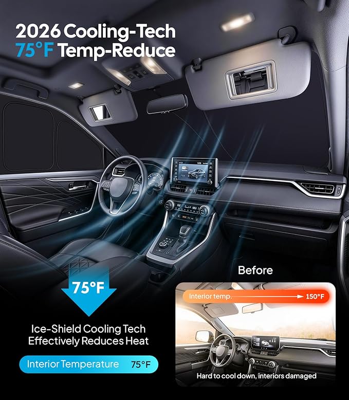 Wigoo 2026 Upgrade 8PCS Full Set Window Sunshade for Toyota RAV4 2019-2025 [7-Layer Cooler & Blacker, Ice-Crystal Tech] with Windshield for Sun Block, Baby, Camping, Privacy Napping, Relax