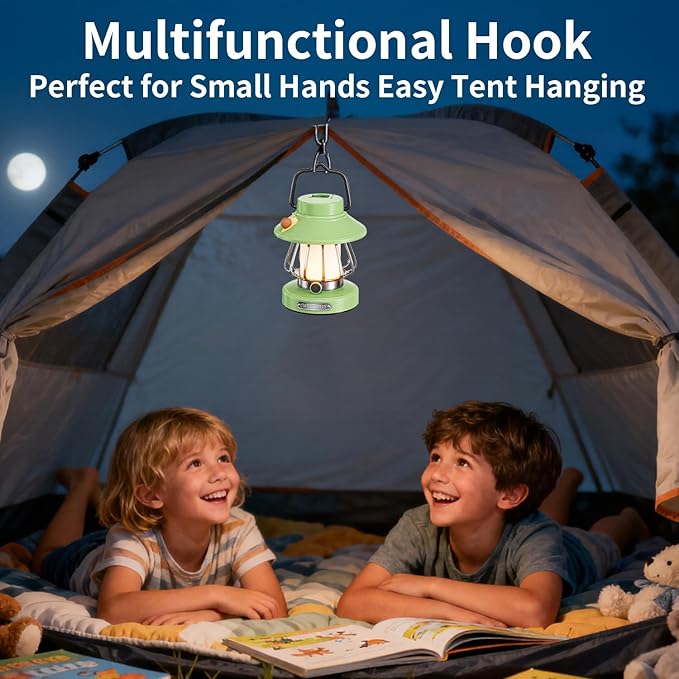 Kids Lantern with 3 Color Dimmable & USB-C Charging,Boys Night Light for Bedroom, Indoor Outdoor Adventures & Emergency Use Toddler Flashlight Camping Essentials for Kids (Green)
