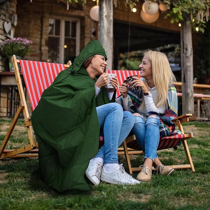 Large Outdoor Waterproof Blanket Extra Thick Fleece Stadium Blanket for Camping, Car, Pet, Picnics - Windproof, Wearable, Machine Washable 80" x 58" (Green,Hooded)