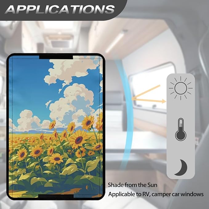 RV Door Window Shade Cover, Sunflower RV Door Window UV Protective Cover, Travel Trailer Motorhome Rv Screen Door Protector, RV Accessories