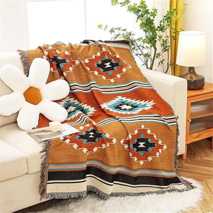 Homesy Boho Throw Blankets Southwestern Bed Throws Cover Reversible Green Aztec Southwest Blanket for Couch Chair Sofa Home Outdoor Beach Car Tent Travel Camping 63"x87"