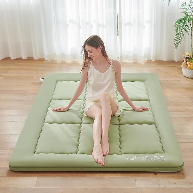 Twin Size Japanese Floor Futon Foldable Futon Mattress for Floor Tatami Mattress Portable Rollaway Bed for Guest Playmat for Kids Tatami Sleeping Pad Japanese Mattress for Adults Green A