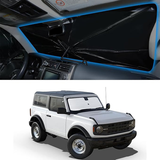 Windshield Sun Shade Umbrella Custom Fit for 2021-2026 Fo-rd Bronco (Not for Bronco Sport) Accessories Foldable Sunshade Sun Blocker Protect Car from Sun Rays & Heat Damage Keep Car Cooler