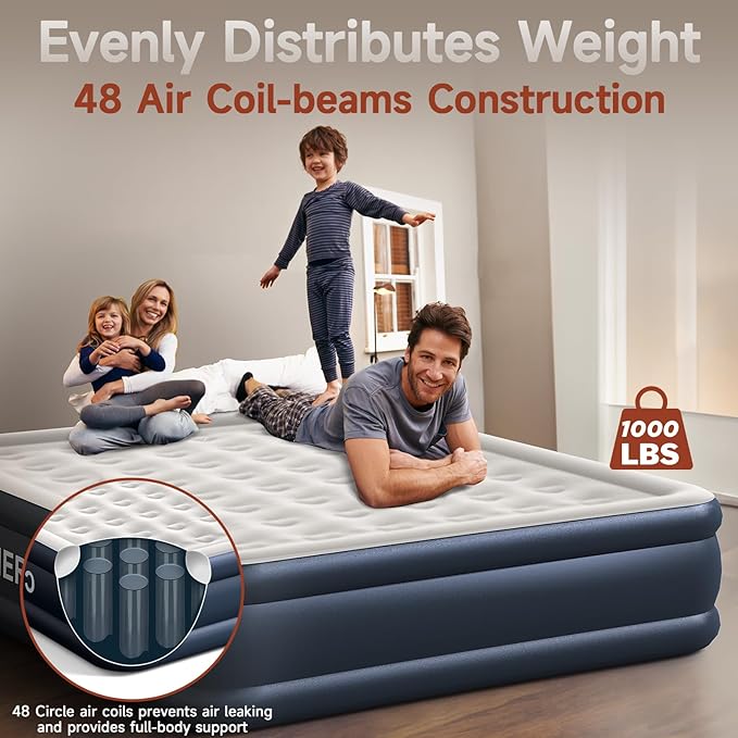 CHERIMOR California King Size Air Mattress with Built in Pump, 18" Luxury Thick Inflatable Blow up Mattress for Guests & Home, Fast Self-Inflating Air Bed with Carry Bag for Camping