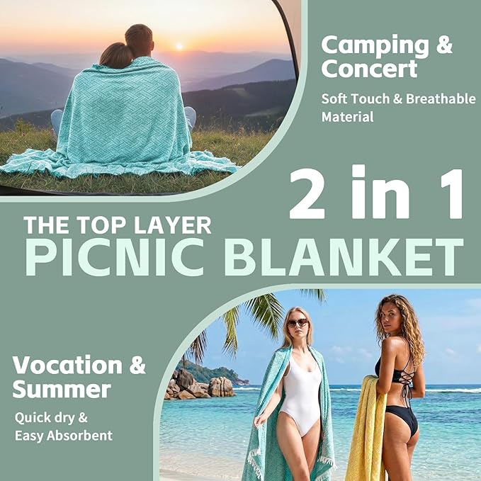 2 in 1 Extra Large Boho Beach Blanket Towel Giant Woven Outdoor Picnic Mat Camping Gear Cruise Essential 2025 Summer Vacation Must Have Airplane Travel Accessories Costa Rica Bahamas Hawaii Trip Stuff