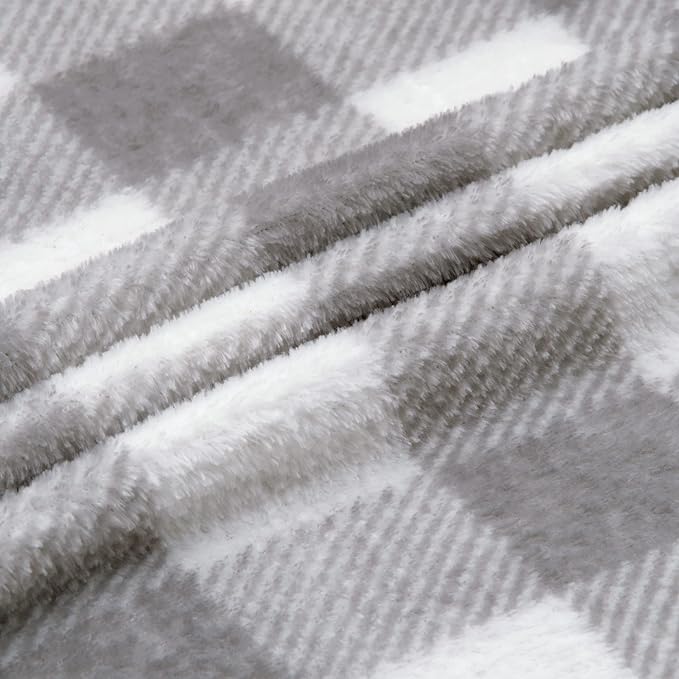 BEDELITE Plaid Fleece Twin Blanket for Couch & Bed, Grey & White Checkered Flannel Blanket, Cozy & Soft Buffalo Plaid Decor Blanket for Women, Men, 60"x80"
