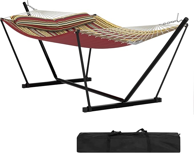 Garvee 2 Person Outdoor Hammock with Stand, Heavy Duty Portable Double Hammock with Balance Rope, MAX 450 LBS Capacity for Patio, Backyard, Garden, Beach