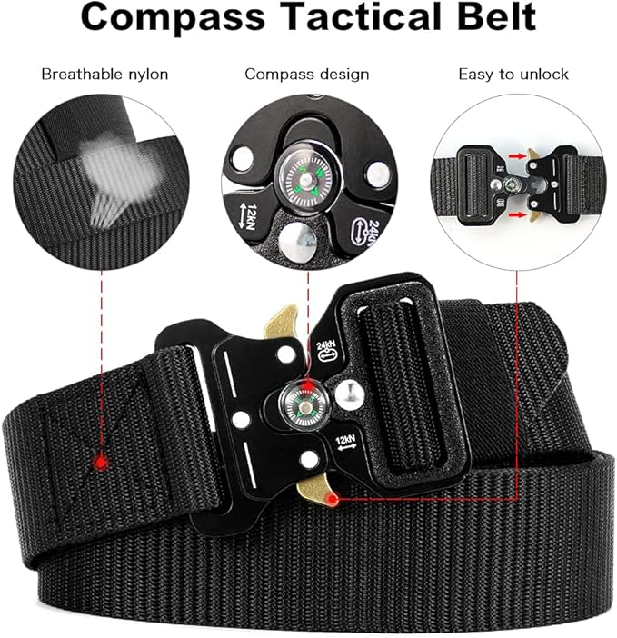 Tactical Belt Men 4 Pack, Compass Military Nylon Web Belt, Heavy Duty Belt Quick Release Metal Buckle Riggers Belt