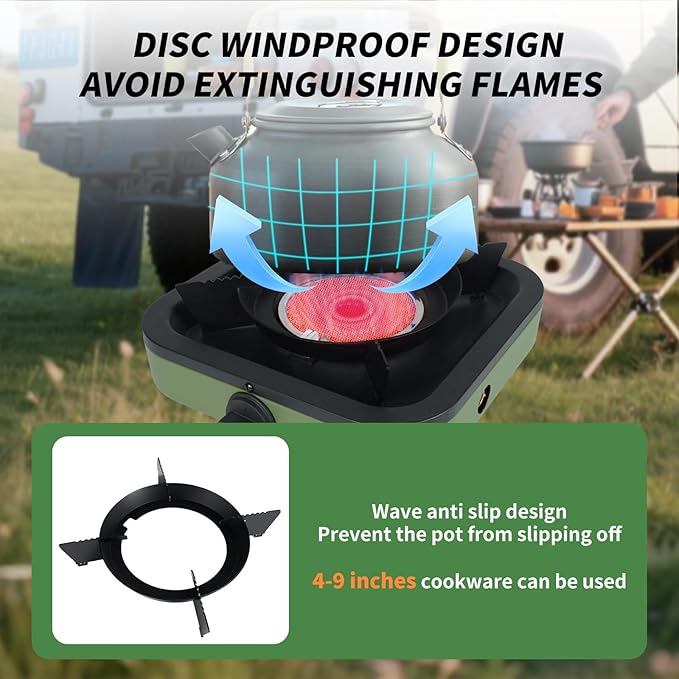 Cothb X Portable Propane Camping Stove - Single Burner Propane Camp Stove with 10.6 Inch Carry Bag, Windproof Design & Gas Hose for Outdoor Camping, Tailgating, Fishing, Hunting