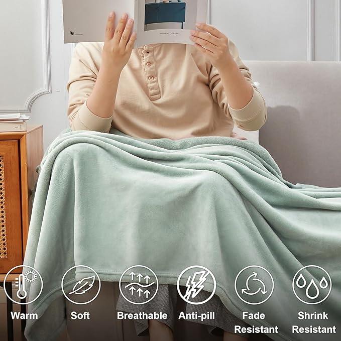 Hansleep Fleece Celadon Twin Blanket, Super Soft Flannel Fuzzy Plush Cozy Blanket for All Seasons, Celadon, Twin 60x80 Inches