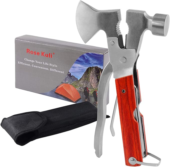 18-in-1 Multitool Camping Axe Hammer, Multi Tool with Plier, Knife, Bottle Opener, Survival Gear for Outdoor Hunting Hiking, Emergency Escape Tool, Birthday Gifts for Men Dad Husband Boyfriend