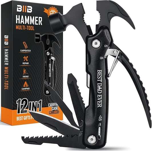 BIIB Gifts for Dads, 12 in 1 Hammer Multitool Camping Essentials, Fathers Day Mens Gifts for Husband Dad Grandpa, Birthday Gifts for Men, Fathers Day Dad Gifts from Daughter Camping Gear Survival Tool