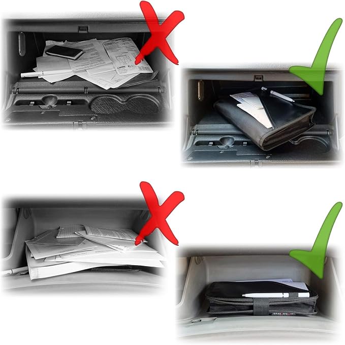 Glove Box Compartment Organizer - Car Document Holder - Owner Manual Case Pouch - Vehicle Storage Wallet for Registration & Insurance Card - Premium Auto Paperwork Holder - Log Book included - Blue