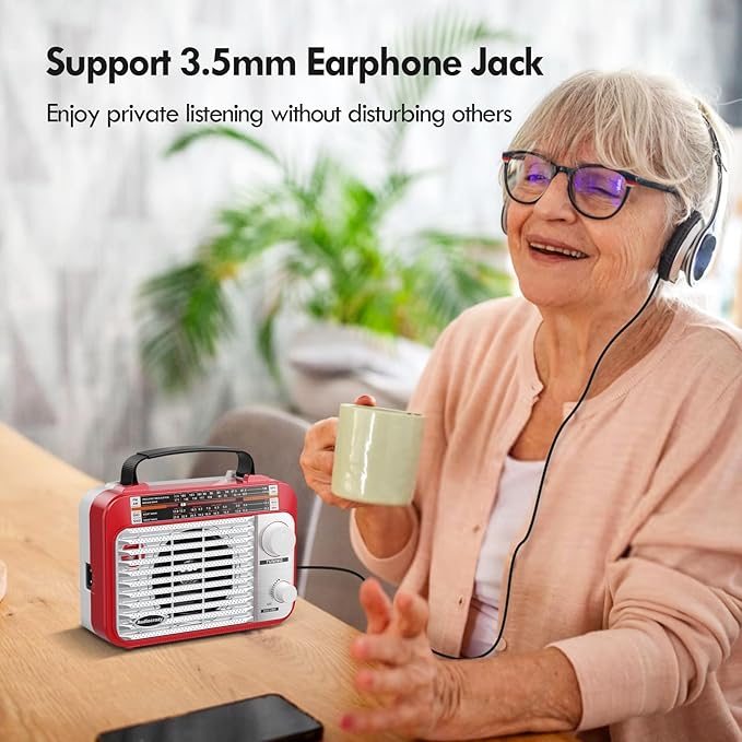 AM/FM/SW1-2 Radio Shortwave Transistor Radio AC or Battery Operated with Best Reception Big Speaker and Precise Tuning Knob with AUX in & 3.5mm Earphone Jack
