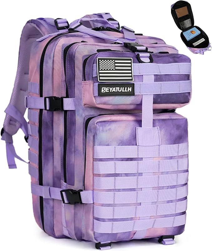 45L Military Tactical Backpack for Men & Women Bug Out Bag Assault pack Molle Daypack Hiking Trekking Rucksack (Cloud purple)