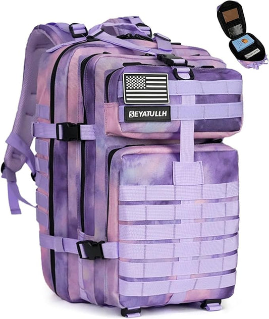 45L Military Tactical Backpack for Men & Women Bug Out Bag Assault pack Molle Daypack Hiking Trekking Rucksack (Cloud purple)