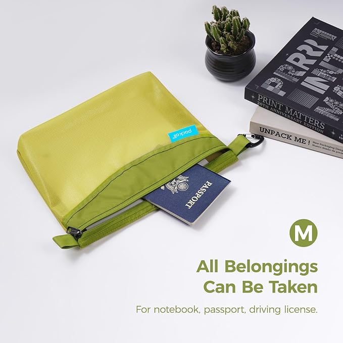 pack all Water-resistant Material Zipper Pouch, Mesh Zipper Bag for Storage, Travel, Office (Medium, Green)