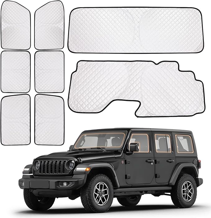 XCBYT 2019-2024 Wrangler Full Coverage Window Shades | 6-Layer Blackout Insulated Sun & UV Protection | Custom Fit Privacy Covers for Camping, Sleeping & Car Living (8 PCS)