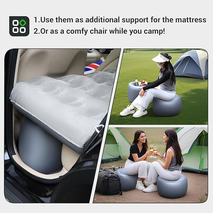 SUV Air Mattress,Thickened Flocked Camping Bed for Car,Includes Electric Pump & 2 Foot Pedals,Portable Inflatable car Mattress (Gray)