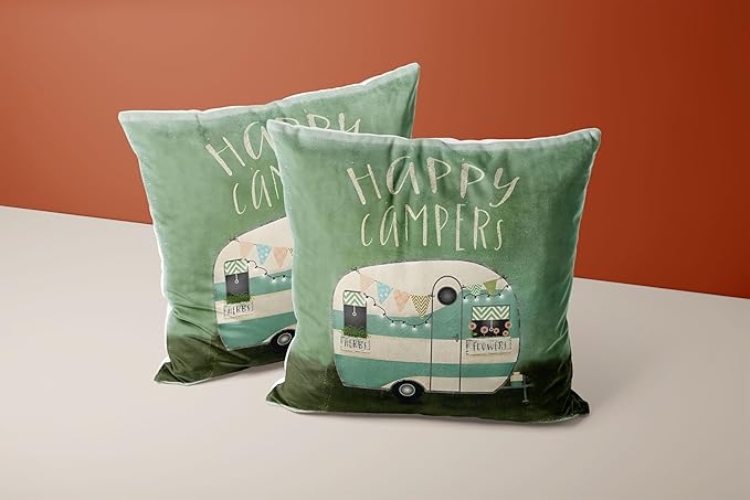 Happy Camper Decor，Camping Pillows Pillow Covers Gifts18x18,Camping Decor for Camper Decor