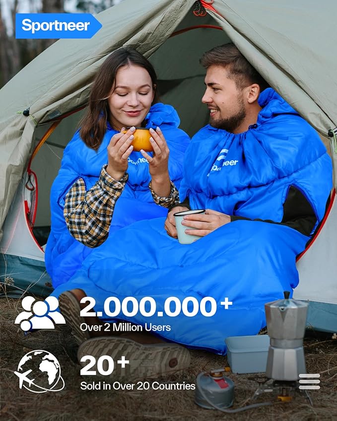 Sportneer Wearable Sleeping Bag for Adults & Kids – Walkable with Arm Zippers, Warm Weather & Cold Waterproof, Compact for Camping, Stadiums, Travel, Backpacking & Car Use