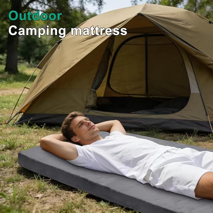 Lxotvae Memory Foam Camping Mattress Pad, 3 Inch Sleeping Pad for Camping, Portable Roll Up Cot Mattress for Adults, Thick Sleeping Mat for Sleepover