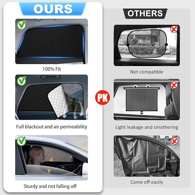XCBYT Car Window Shades for 2019-2024 RAV4 | 2-in-1 Breathable Mesh & Blackout Side Window Covers | UV Protection & Privacy for Baby Naps, Camping & Car Rest (4 PCS)