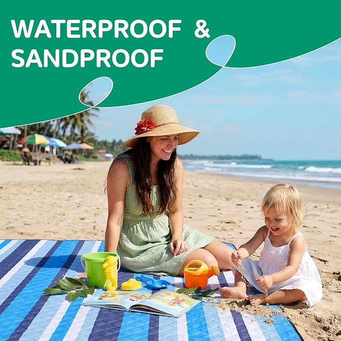 Waterproof Beach Blanket Picnic Outdoor Mat Extra Large Women Men Family Summer Vacation Essentials Lake Day Must Haves Travel Accessories Supplies Camp Gear Stuff Necessities Items Gadget Needs Gift