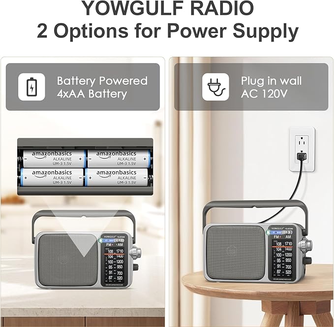 YOWGULF AM FM Radio with Best Reception,Bluetooth Portable AM FM Transistor,Battery Operated Radio or AC Power,Large Dial,Headphone Jack, Gifts for Seniors Elderly
