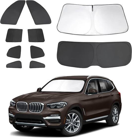 10PCS Windshield Sunshade Custom Fit for 2018-2024 BMW X3 Accessories Foldable Sunshade Side Rear Window Shade Cover Full Set Privacy Protection Keeps Car Cool