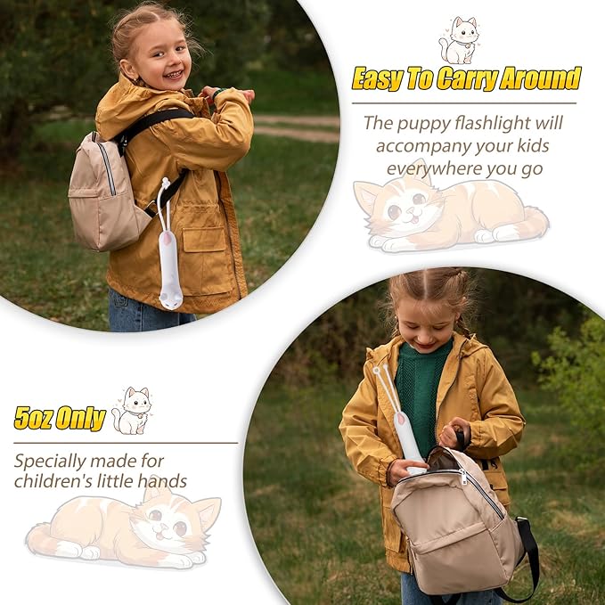 Teprewes White Cat Outdoor Kid's Flashlight Rechargeable, Led Flashlight, Fun and Lightweight Kid Flashlight Suitable for Camping and Outdoor Exploration, Dog Walking, Birthday Gift