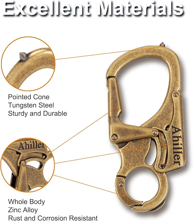 Ahiller Carabiner Keychain Clip, Double Lock Designed - Tungsten Steel Tip, Multifounction Tools for Camping, Hiking, Fishing, Outdoor Survival