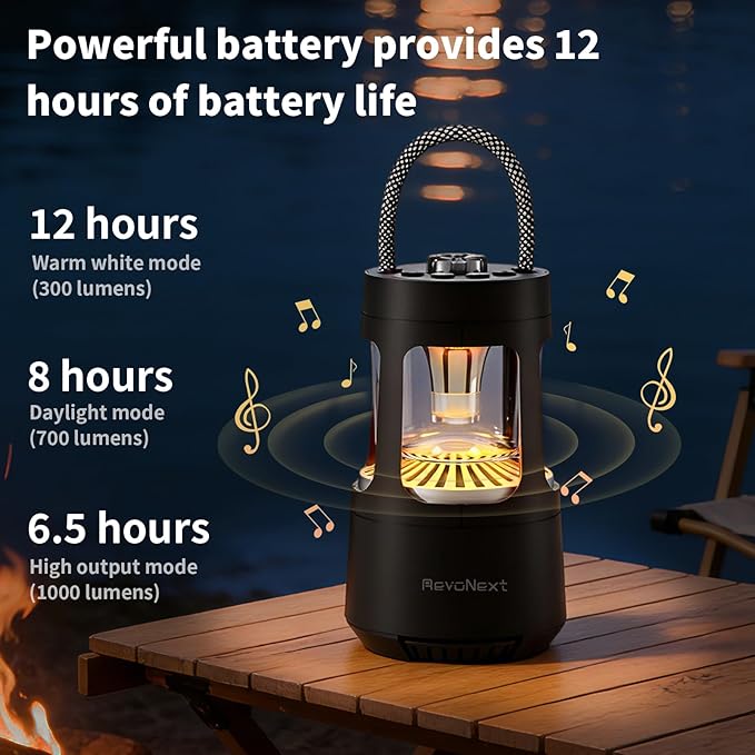 LED Camping Lantern Rechargeable,Outdoor Bluetooth Speakers, 4000mAh ,IPX4 Waterproof ,Dimmable Tent Lights for Power Outages, Decorations for Party Garden Patio/Pool (Black)