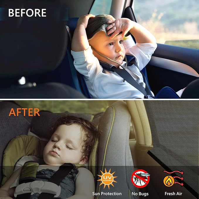 Car Window Sun Shade Side Windows Sunshade Car Seat Sun Protector Front Shades Curtains Screen Nets Covers Meshs Tint Blocker (2 Pack Front Window Shade)