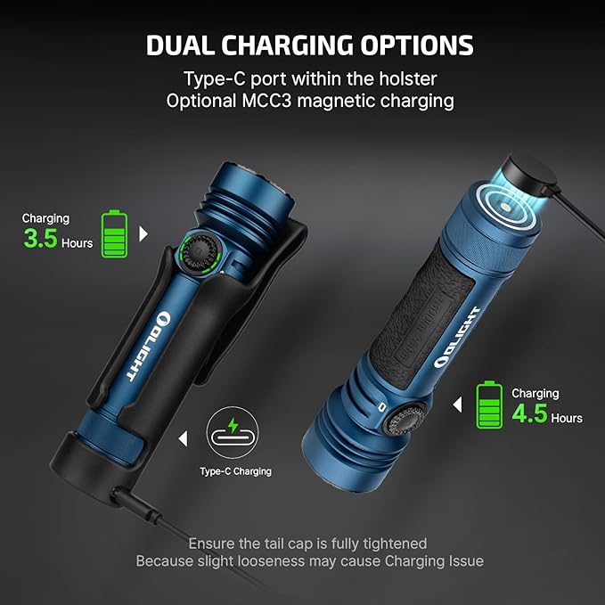 OLIGHT Seeker 4 Pro Rechargeable Flashlights, 4600 Lumens High Powerful Bright Light with USB C Holster, Waterproof IPX8 for Emergencies, Camping, Searching (Midnight Blue Cool White)