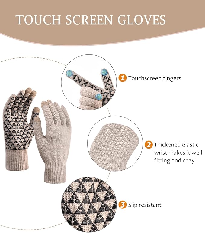 LCZTN Winter Beanie Hat and Touchscreen Gloves Set for Men and Women,Beanie Gloves Set with Warm Knit Fleece Lined