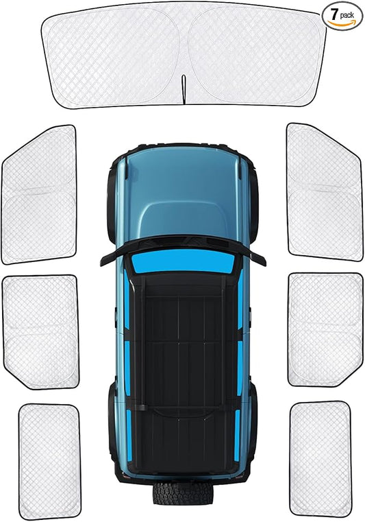 KMF 7pcs Thicken Sun Shades for Ford Bronco 4Door(Not Sport) 2021-2025 Accessories, Car Window Covers Sunshade for Windshield Side, UV Block and Privacy Blackout for Camping Outdoor