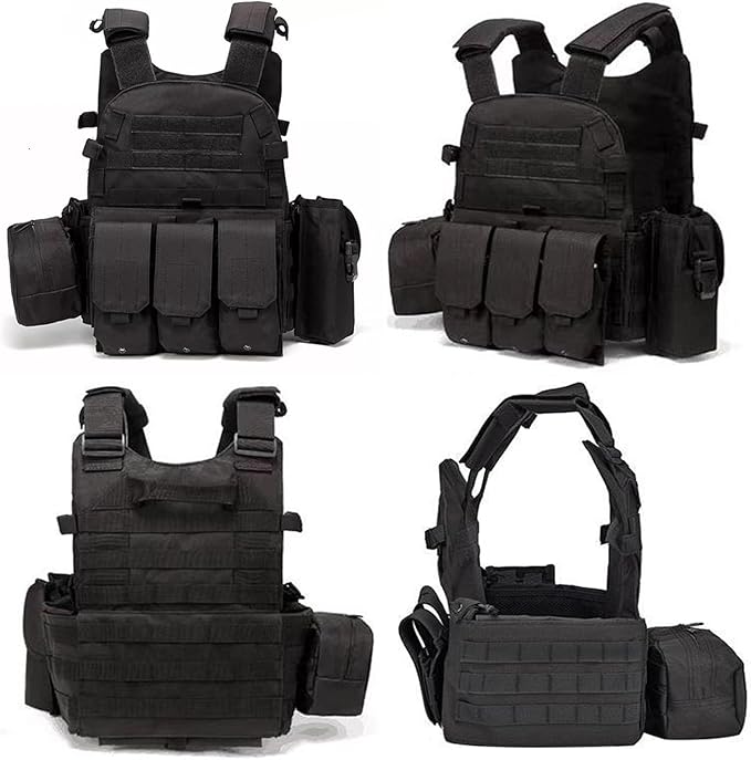 VPZenar Tactical Vest for Men, Airsoft Vest, Black Molle Vest and Cap Protective Equipment, Tactical Airsoft Gear
